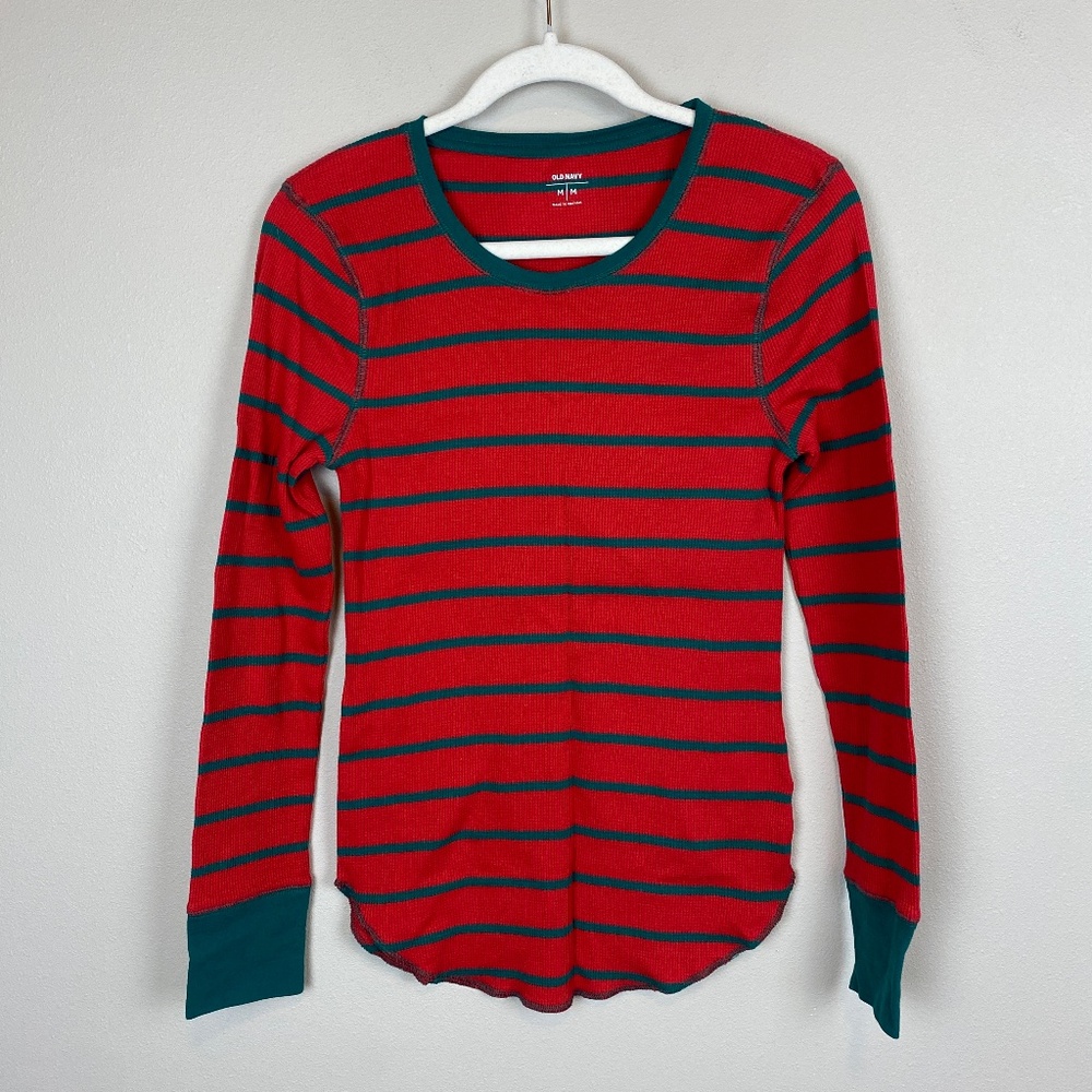 Old Navy Stripe Waffle Knit Long Sleeve Pajama Sleep Shirt - Size Medium